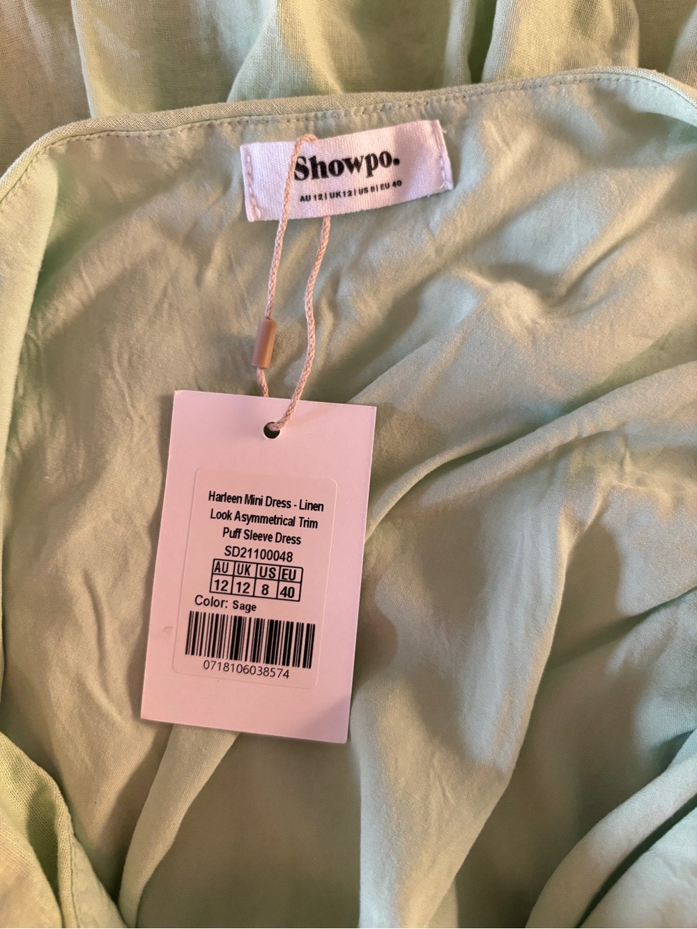 Showpo NWT green off shoulder puff sleeve babydoll mini dress - light green - 8 - Picture 8 of 10